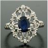 Image 5 : Solid Platinum 1.22 ctw Oval Deep Blue Sapphire Solitaire Open Filigree Style Ri