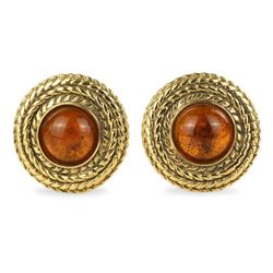 Chanel Gold Goldtone Coiled Rope & Amber Tone Murano Glass Earrings