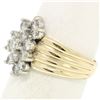 Image 2 : 14k Two Tone Gold Diamond .85 ctw Round G VS Diamond Elongated Ribbed Cluster Ri