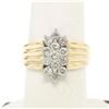 Image 4 : 14k Two Tone Gold Diamond .85 ctw Round G VS Diamond Elongated Ribbed Cluster Ri