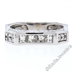 14kt White Gold 0.71 ctw Princess and Round Diamond Squared Band Ring