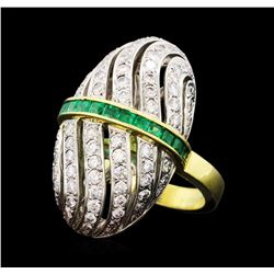 1.81 ctw Diamond and Emerald Ring - 18KT Yellow and White Gold