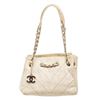 Image 1 : Chanel Cream Chevron Quilted Canvas Leather Accordion Shoulder Bag