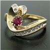 Image 2 : 14k Yellow Gold .30 ctw Round Blood Red Ruby Claw Cocktail Ring w/ Diamond Accen