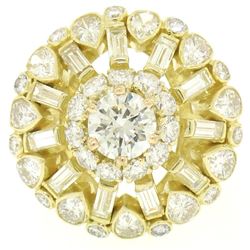 GIA Cert 18K Yellow Gold 5.56 ctw Round & Baguette Diamond Waterfall Cluster Rin