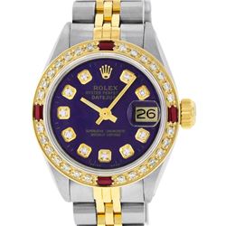 Rolex Ladies 2 Tone Purple Diamond & Ruby Datejust Wristwatch