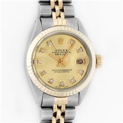 Rolex Ladies 2 Tone 14K Champagne Diamond 26MM Datejust Wristwatch