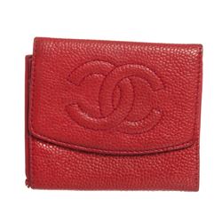 Chanel Red Caviar Leather Compact Coin Wallet