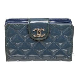 Chanel Blue Quilted Patent Leather Compact Wallet