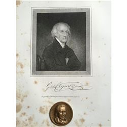 19thc Engraving & Medallion, Coin Founding Father, Massachusetts