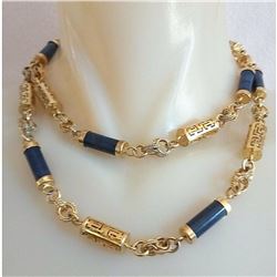 Vintage Designer GIVENCHY Lapis Logo Necklace