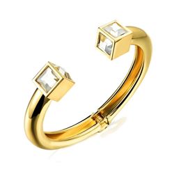 18kt Gold Plate & Czech Crystal Cube Bangle Bracelet