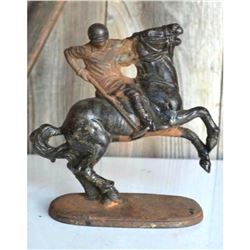 Vintage Cast Iron Polo Player Figure Horse & Jockey Bookend Doorstop Statue