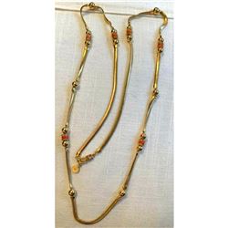 Designer GIVENCHY Gold Enamel & Crystal Bead Long Length Necklace