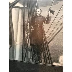 19thc Wood Engraving, Admiral Farragut, Civil War Naval Scene