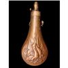Image 2 : Hawksley Style Copper Embossed Hanging Game Hunting Powder Flask Antique