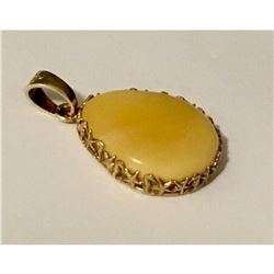 Large Egg Yolk Butterscotch Amber Sterling Silver Pendant