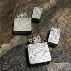 Pair of Vintage Park Etched Aluminum Advertising Lighters, Cadillac Oldsmobile Motor Company