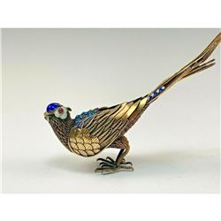 Chinese Sterling Silver Filigree Enameled & Jeweled Bird of Paradise Figure