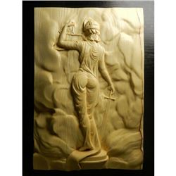 Modern Ash Wood Carving, Themis Goddess of Wisdom & Justice, Law Theme Plaque