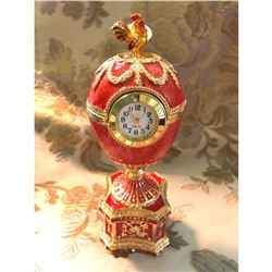 Russian Faberge-style Royal Chanticleer Trinket Jewel Box Egg Clock