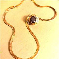 5ct Oval Garnet & Diamond Gold Plated Pendant Choker Necklace