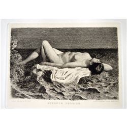 19thc Russian Artist, Resting Sea Nymph Nude Etching