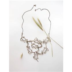 Silver Metal Twig Spanish Moss Statement Necklace