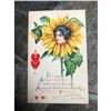 Image 1 : Original Edwardian Era Valentines Day Chromolithograph Postcard, Sunflower Girl, Helen Jeffers Poem