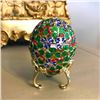 Image 2 : Russian Faberge-Inspired Pierced Clover Leaf Trinket Jewel Box Egg