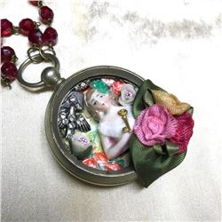 Vintage Pocket Watch Artisan Doll Necklace