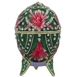 Russian Art Deco Style Amaryllis Flower Trinket Jewel Box Egg