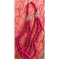 Natural Ruby Gemstone Beads Triple Stand Necklace