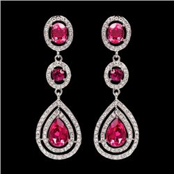 Raspberry Pink Czech Crystal Chandelier Drop Cocktail Earrings