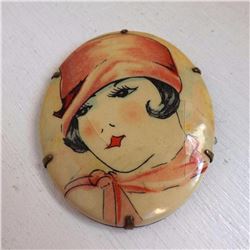 1920's Art Deco Flapper Celluloid Brooch Pin