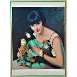Early 20thc Color Lithograph, Cyprien Boulet, Flapper & Dolls