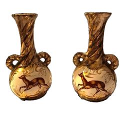 Vintage Pair, Belgian Hand-painted Deer Vases