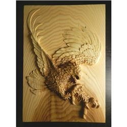 Modern Ash Wood Decorative Carving, Patriotic Military Theme Plaque, Eagle In Flight
