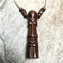 Handcarved Wooden African Trial Mask Head Necklace