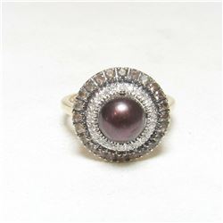 Estate Black Tahitian Pearl, Smoky Quartz & Diamond Ring