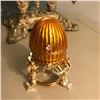 Image 1 : Russian Faberge-Style Golden Enamel Third Imperial Trinket, Jewel Box, Egg with Clock
