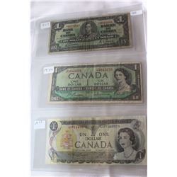 Canada One Dollar Bills (3)