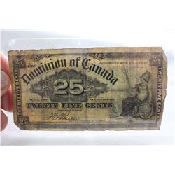 Dominion of Canada Twenty-five Cent Bill (Shinplaster)