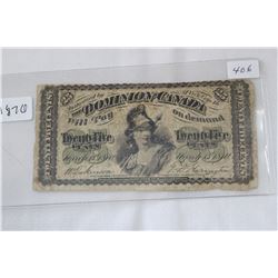 Canada Twenty-five Cent Bill (Shinplaster)