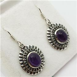 Silver Amethyst (Cabochon Cut) Earrings (~weight 6g), Made in Canada, Suggested Retail Value $300 (E
