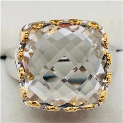 Brass White Topaz(12.4ct) Ring (~Size 9)(Ring is resizable for $40) (~weight 10.9g), Made in Canada,