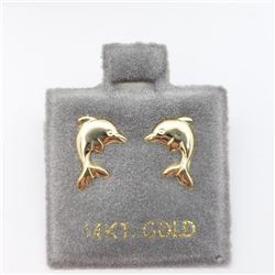 14K Yellow Gold Dolphin Left And Right Screwback (0.5G) Earrings, Made in Canada, Suggested Retail V