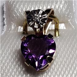 10K Yellow Gold Genuine Amethyst And Diamond (0.23Gm) Pendant, Made in Canada, Suggested Retail Valu