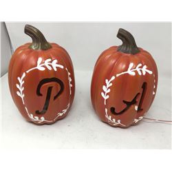 LED light Pumpkin Decor lot of 2 ceramic