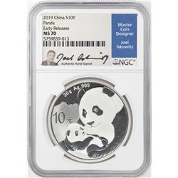 2019 China 10 Yuan Panda Silver Coin NGC MS70 Early Releases Joel Iskowitz Signature